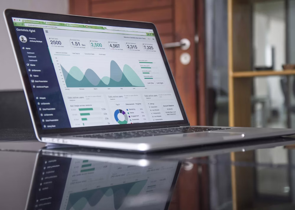 Team collaborating on analytics dashboards and project metrics